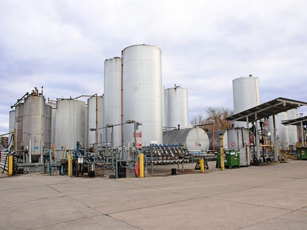 Bulk biodiesel and ethanol reference fuel storage tanks at blending facility