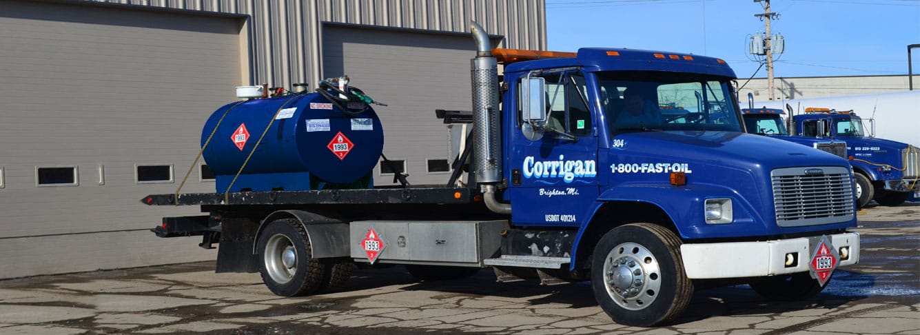 Corrigan Oil blue delivery truck with fuel tank